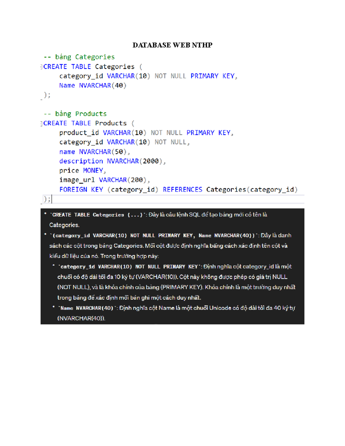 DATABASE WEB NTHP: SQL Table Creation and Structure Overview - Studocu