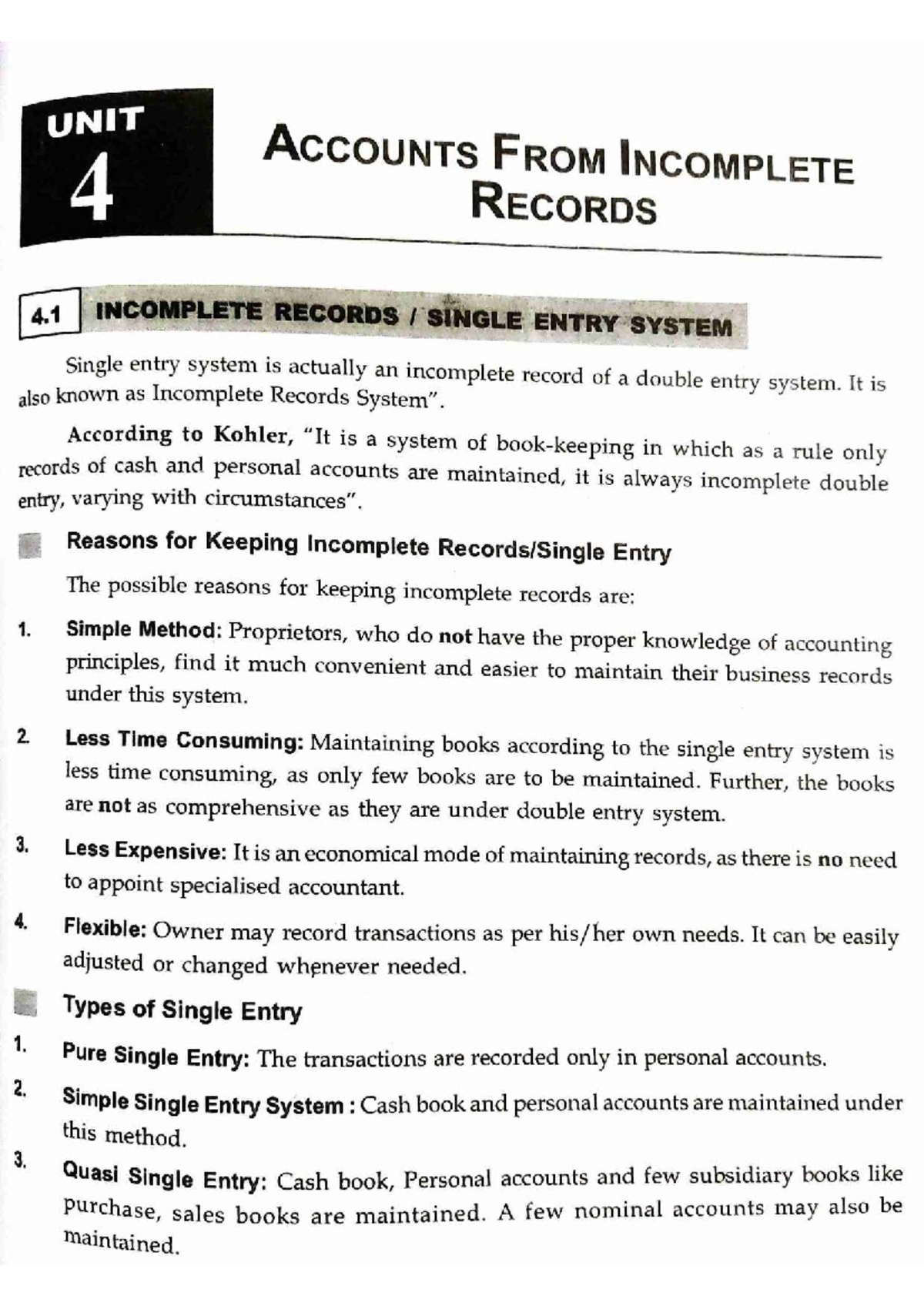 Unit IV: Accounts from Incomplete Records - Single Entry System ...