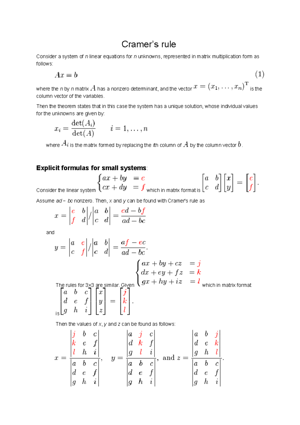 Cramer’s Rule - Lecture Notes (Math 101) - Studocu