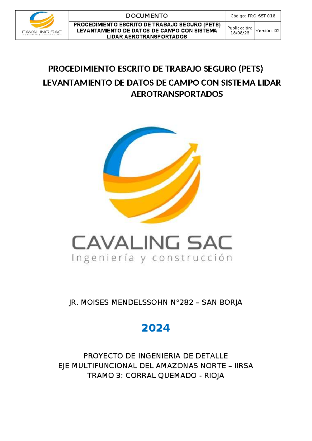 Título sugerido: PRO-SST-018 PETS: Levantamiento de Campo con Lidar Aerotransportado - Document Preview