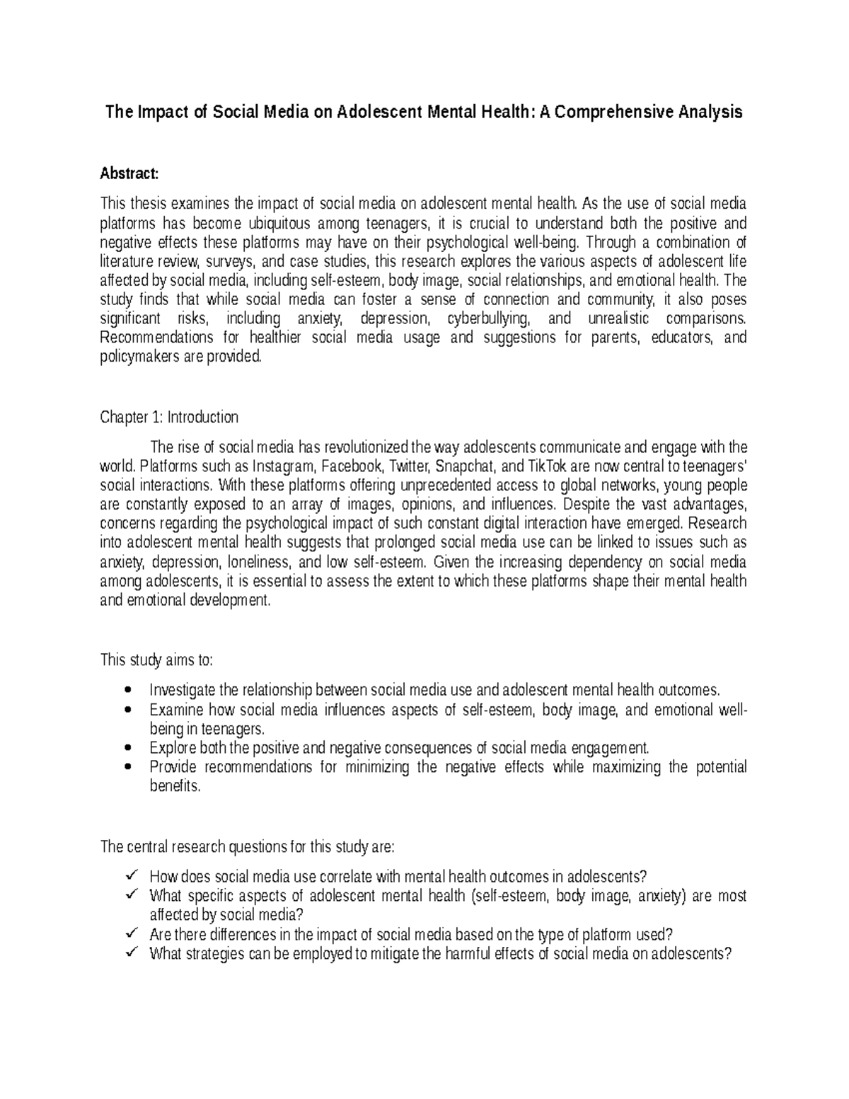 SOC-101: The Effects of Social Media on Adolescent Mental Health - Studocu