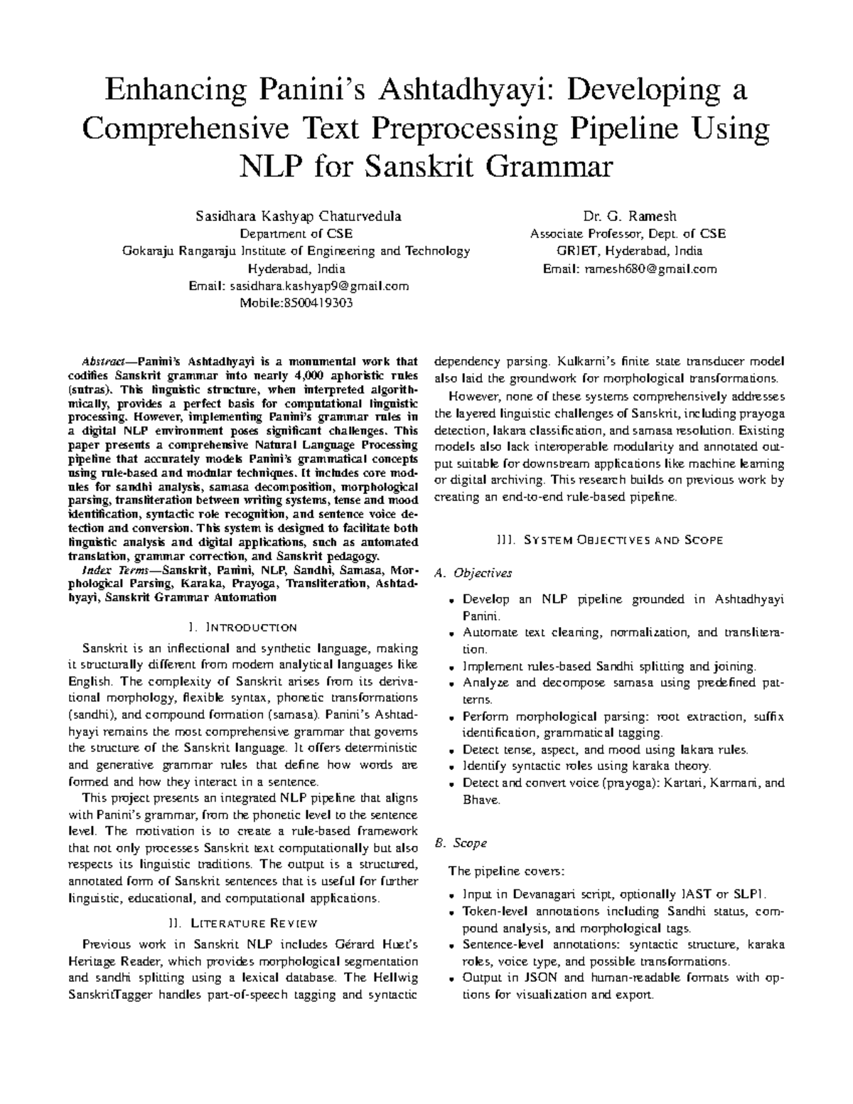 NLP Pipeline for Sanskrit Grammar: Enhancing Ashtadhyayi (24241 D5809 ...
