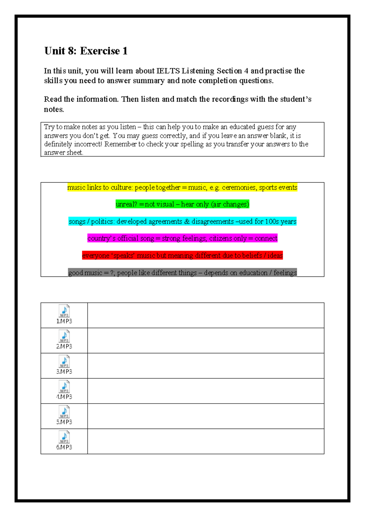 Unit 8: IELTS Listening Practice - Summary & Note Completion - Studocu