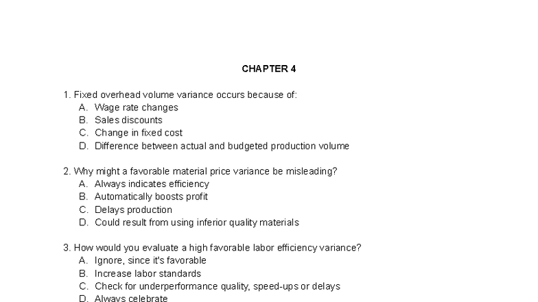 Chapter 4 - MAN.ACC: Variance Analysis and Cost Management Notes - Studocu