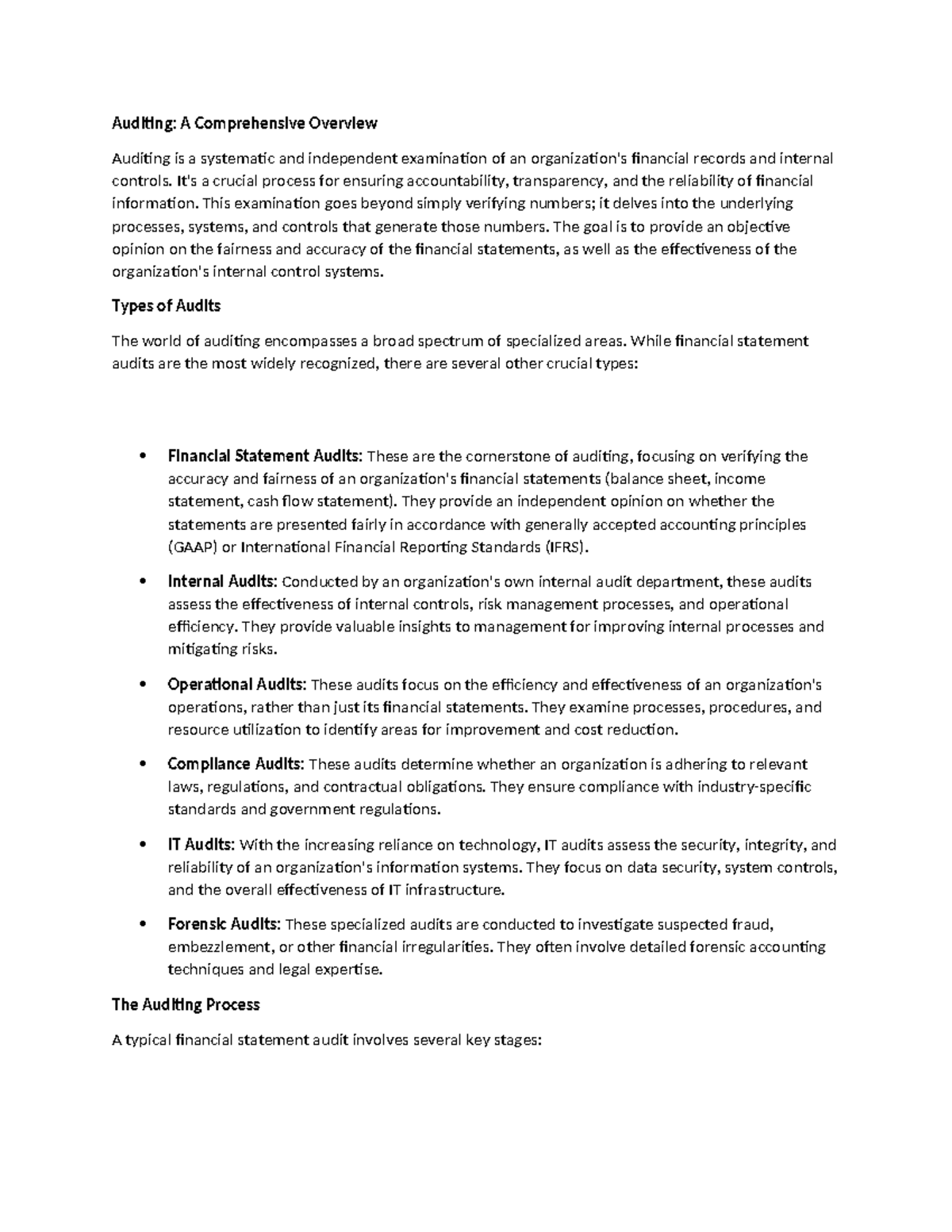 Auditing (Course Code): A Detailed Lesson on Types & Processes - Studocu