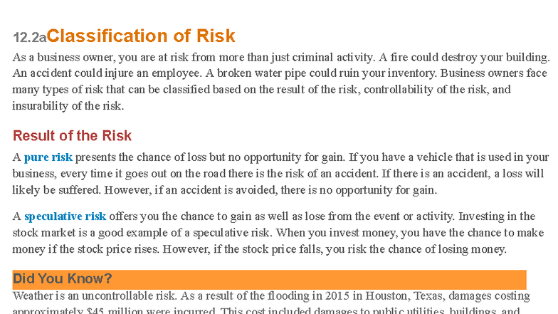 12.2a Classification of Business Risks: Types and Insights - Studocu