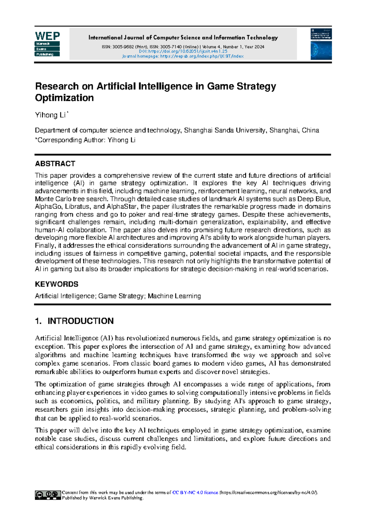 Research on AI in Game Strategy Optimization – A Comprehensive Review ...