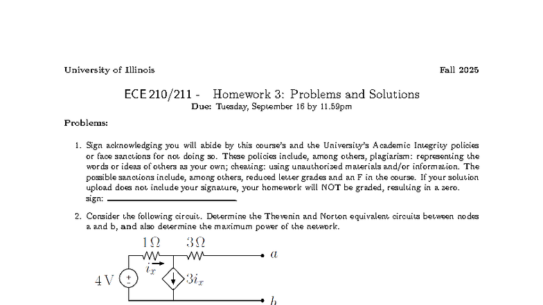 ECE210 Fall 2025 Homework 3 Solutions: Problems & Answers - Studocu