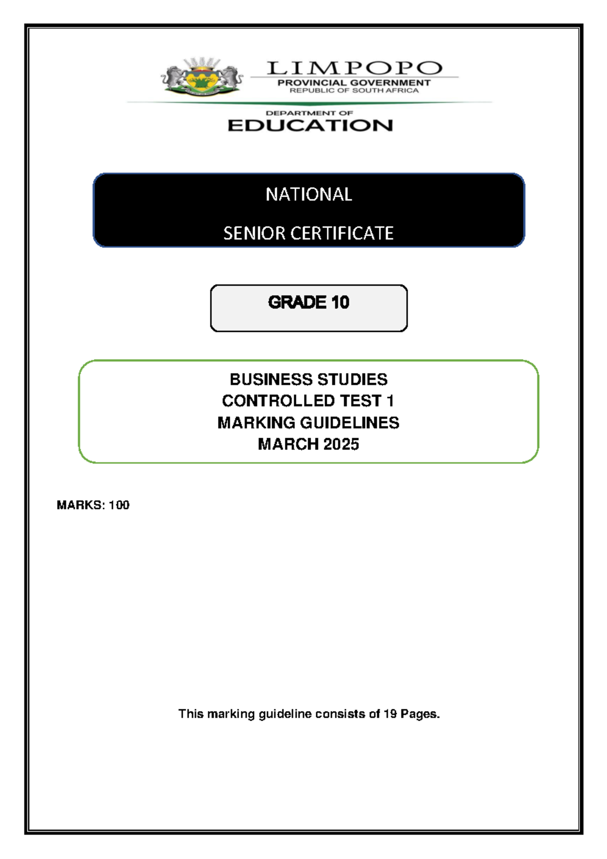 2025 BSTD G10 Controlled Test 1 Marking Guidelines - Studocu