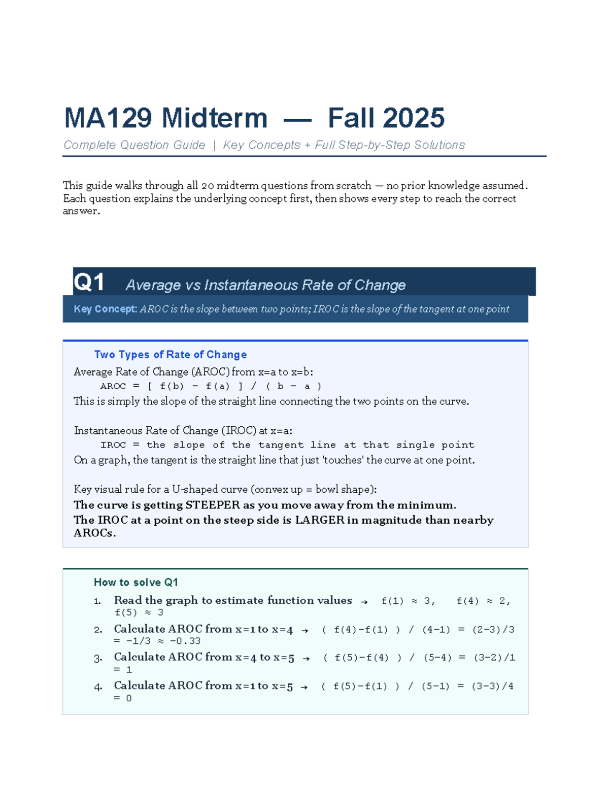 MA129 Midterm Fall 2025 Complete Study Guide with Solutions - Studocu