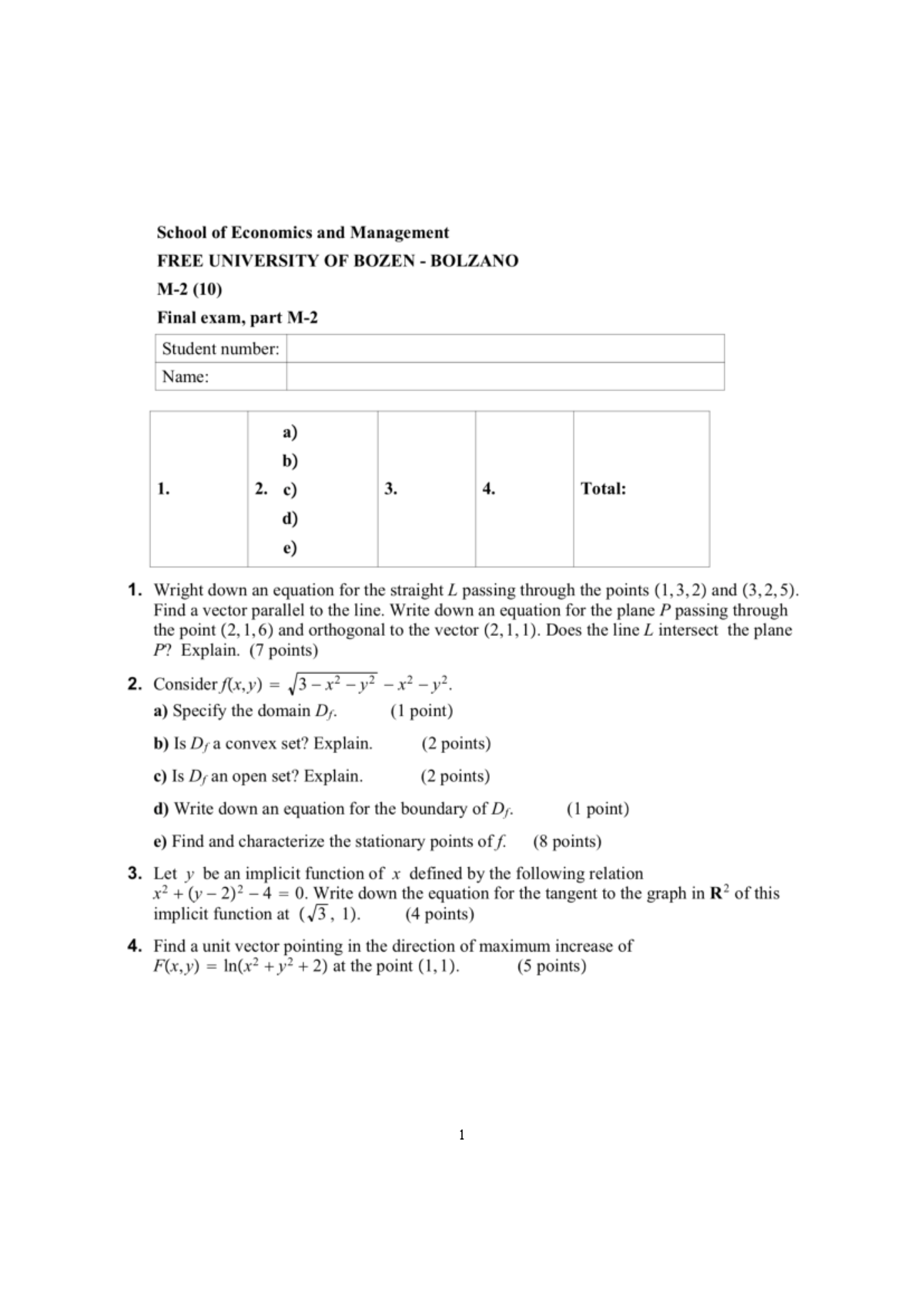 M2 Final Exam Solutions: Sample Problems in Calculus and Geometry - Studocu