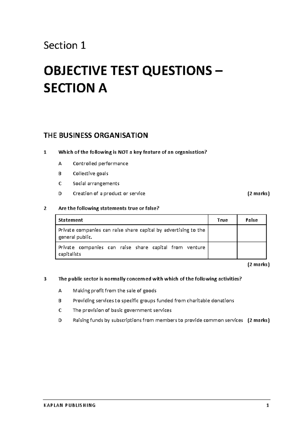 KAPLAN BT: BUSINESS AND TECHNOLOGY - Objective Test Questions & Answers ...