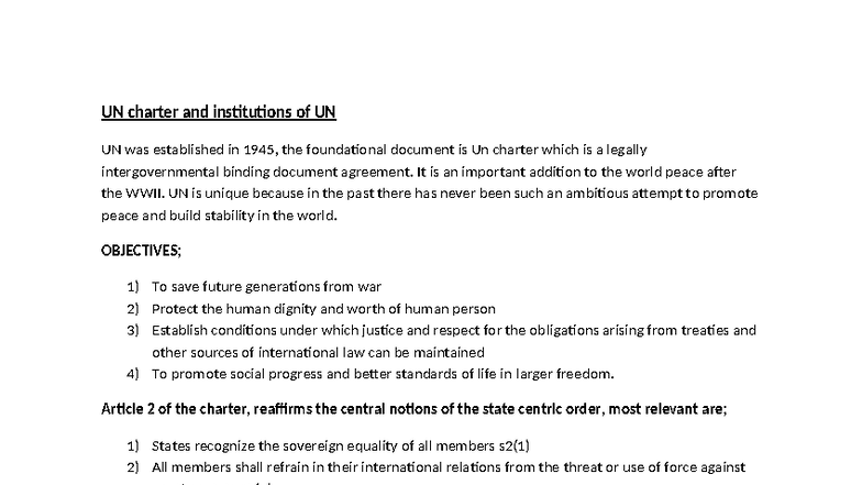 Chapter 5: UN Charter and Treaties Overview - Studocu