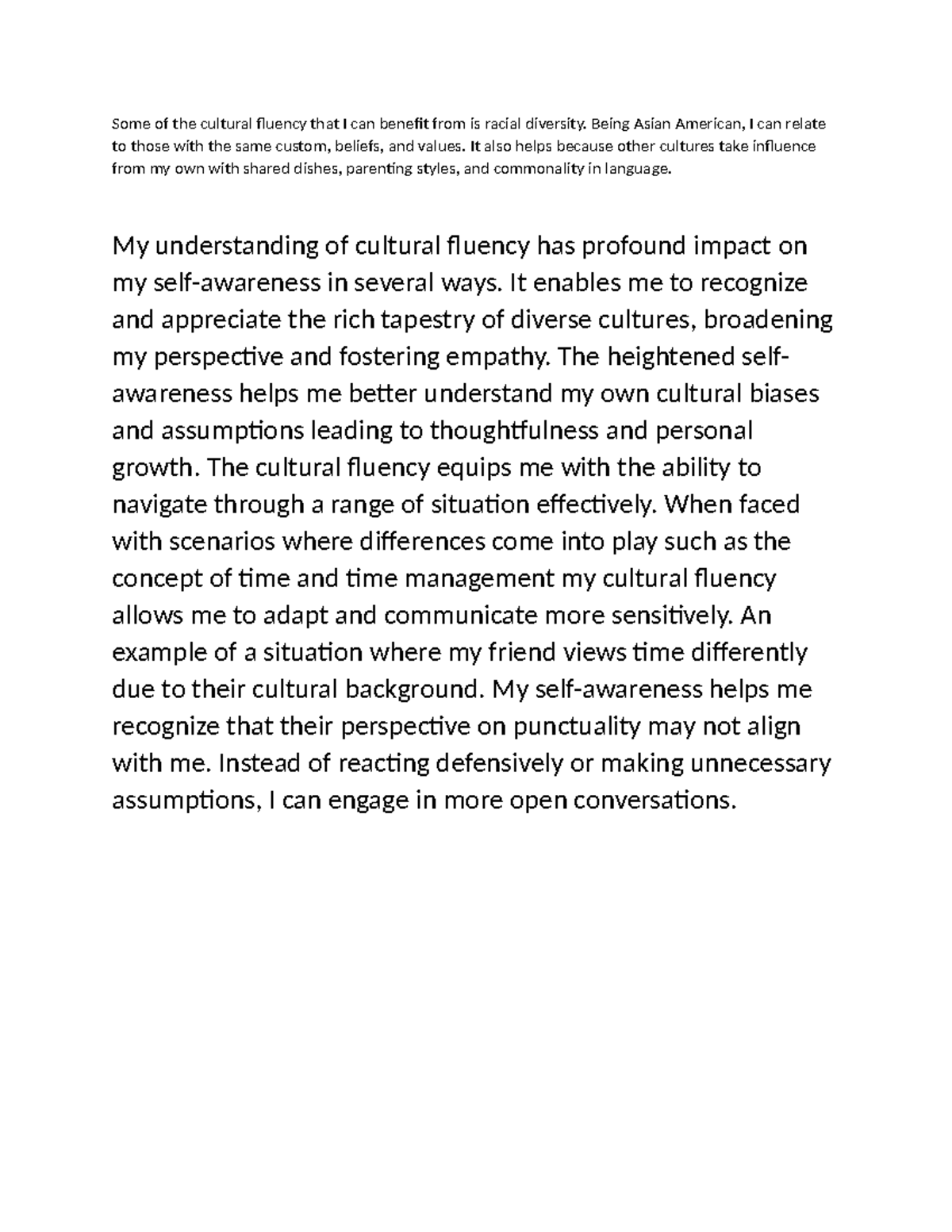 Cultural Fluency Insights: Embracing Racial Diversity in Life - Studocu