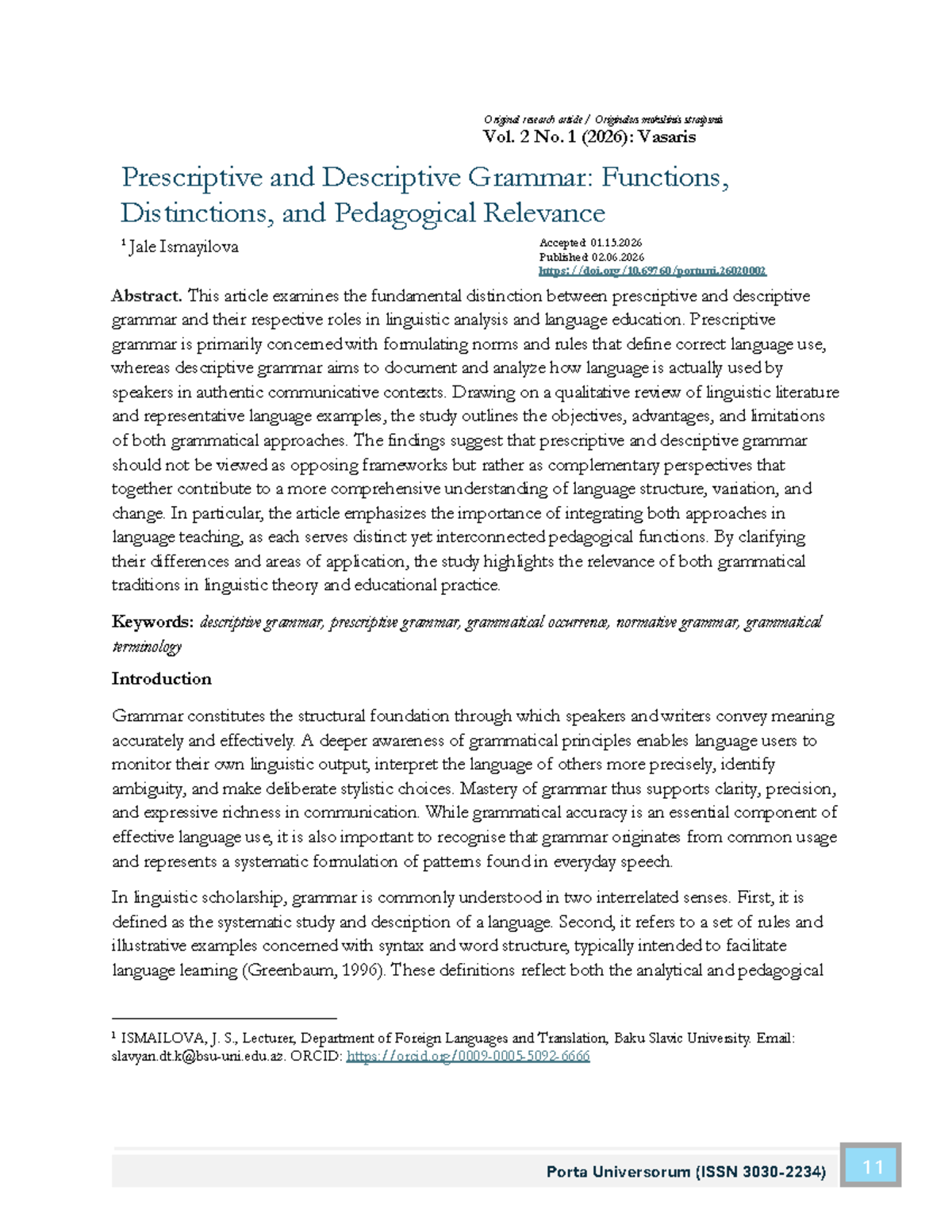 Prescriptive and Descriptive Grammar: Functions and Pedagogical ...