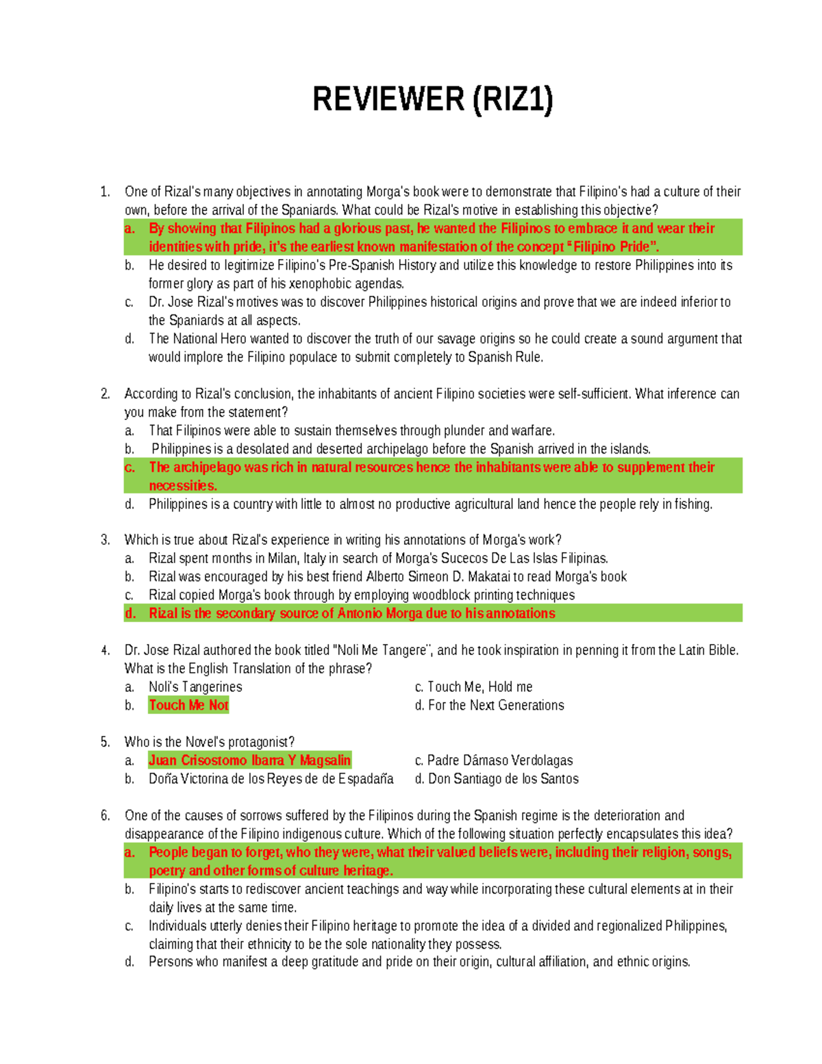 Final Exam Reviewer on Rizal's Annotations (RIZ1) - Studocu