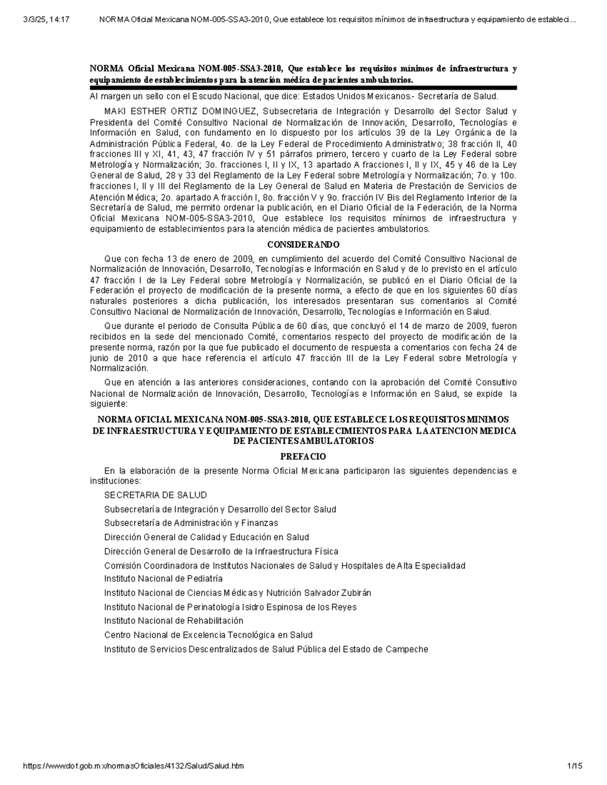 NOM-005-SSA3-2010: Requisitos Mínimos de Infraestructura y Equipamiento ...