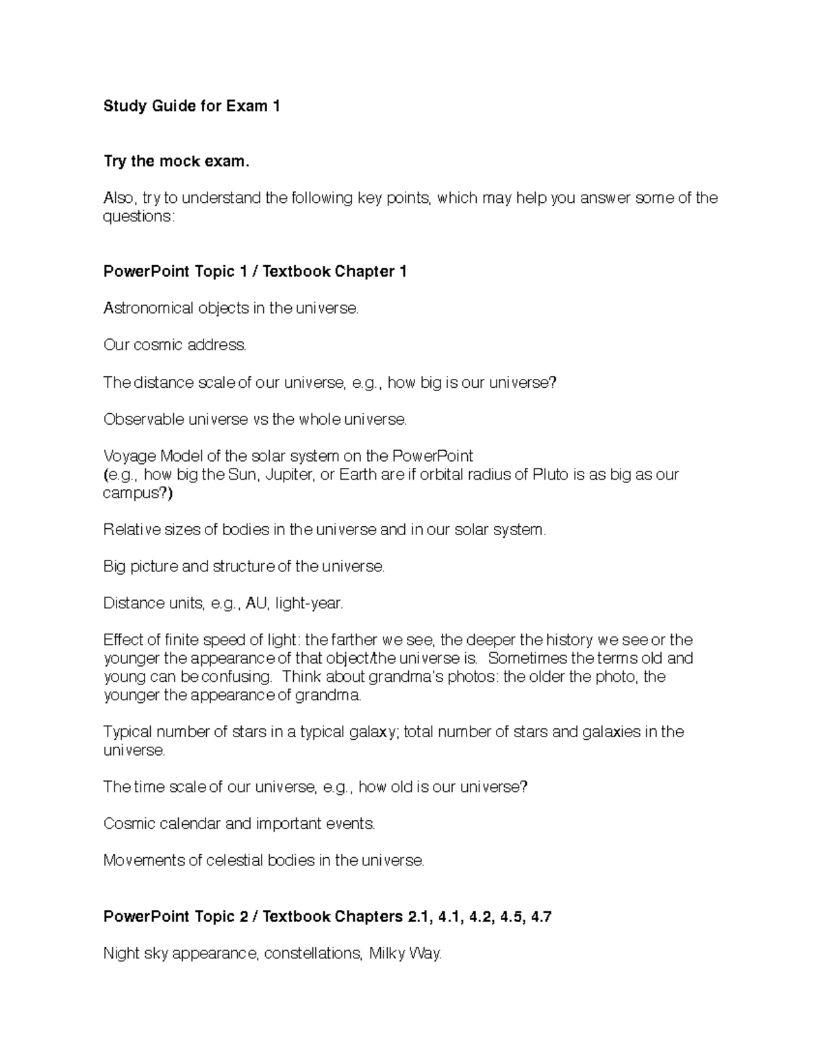 Study Guide for Exam 1: Astronomy Concepts - Studocu