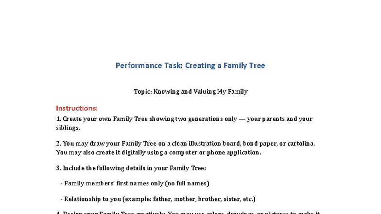 FCL 100 Midterm Performance Task: Family Tree Project - Studocu