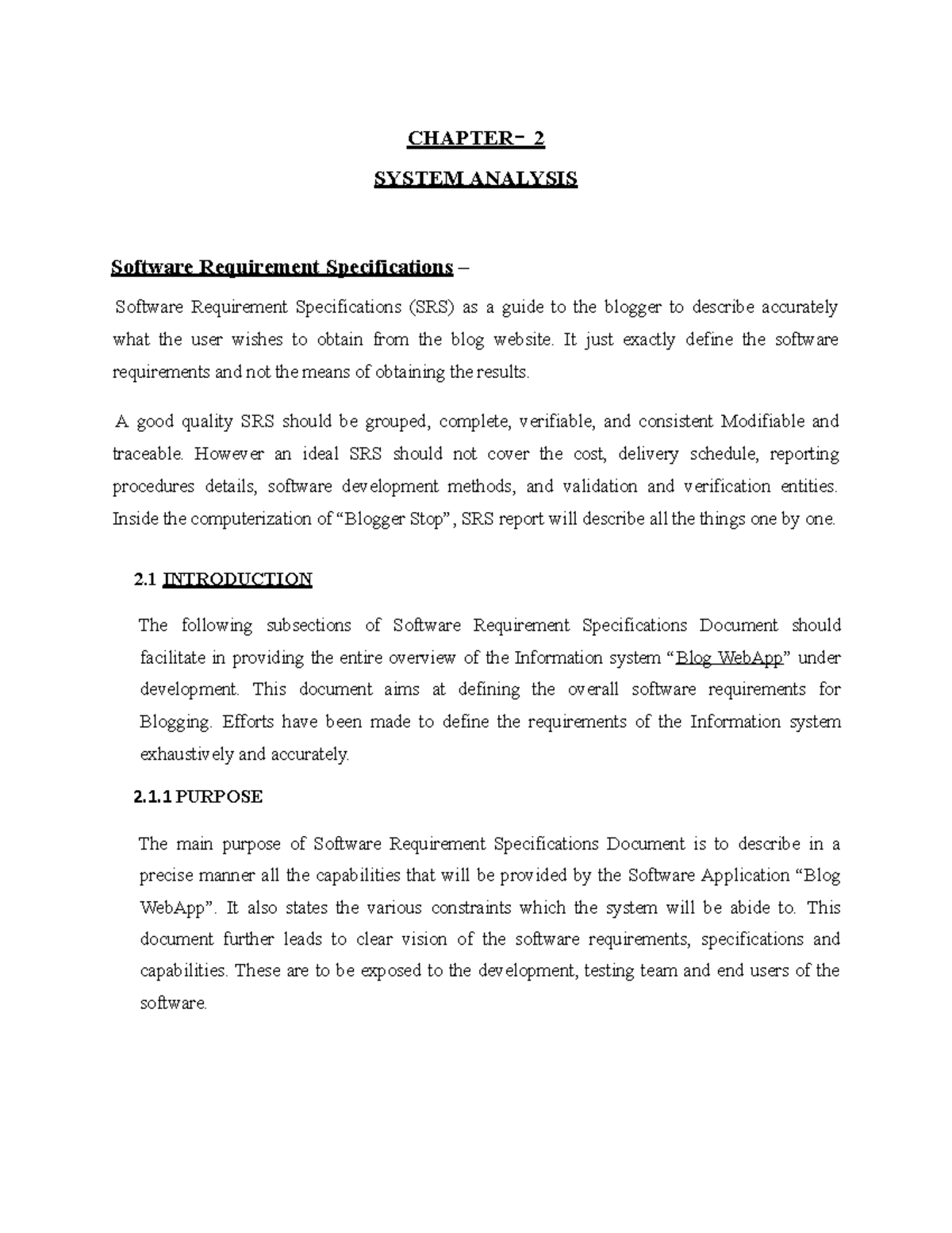 Chapter 2 documentation - CHAPTER- 2 SYSTEM ANALYSIS Software ...