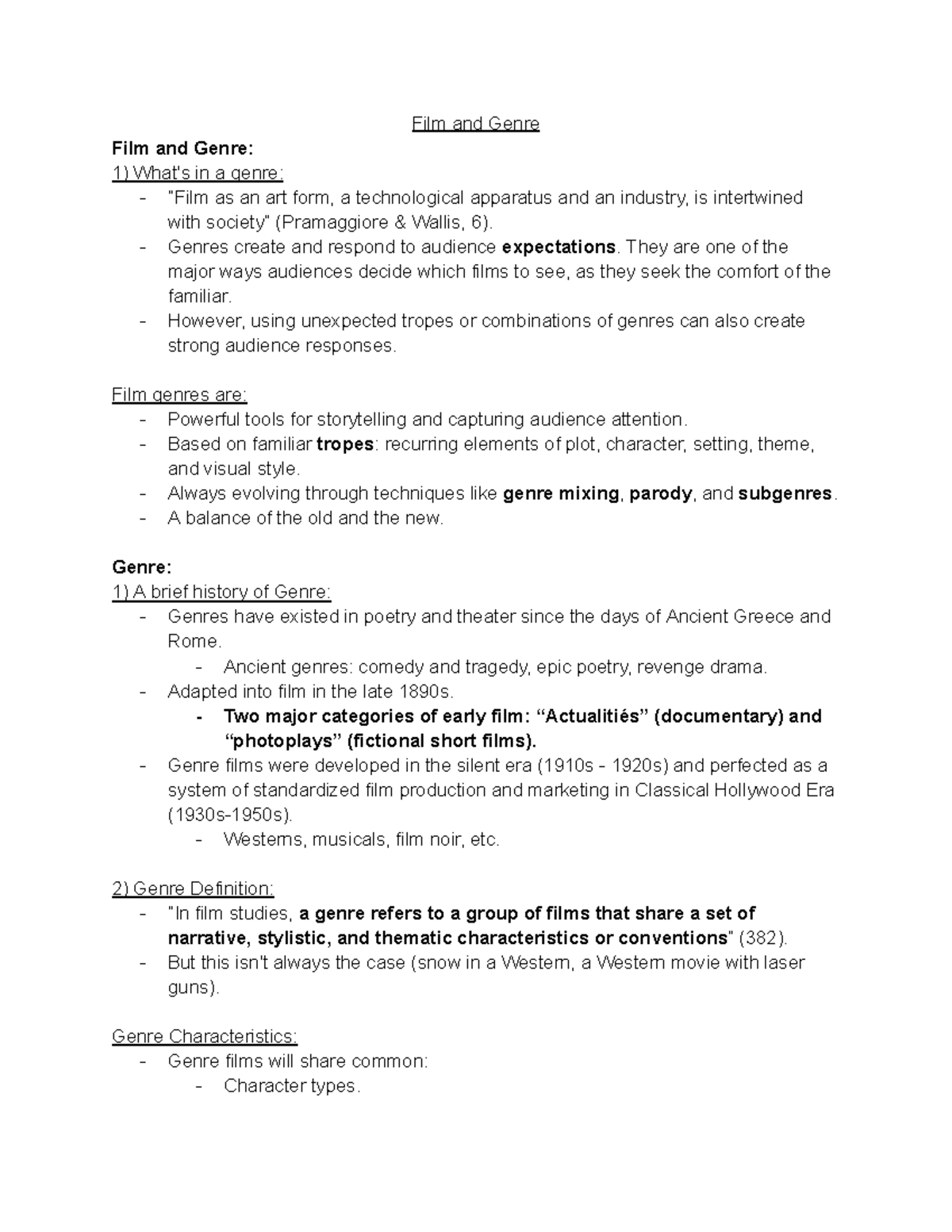 Film and Genre: Comprehensive Study Notes for Film Studies 101 - Studocu