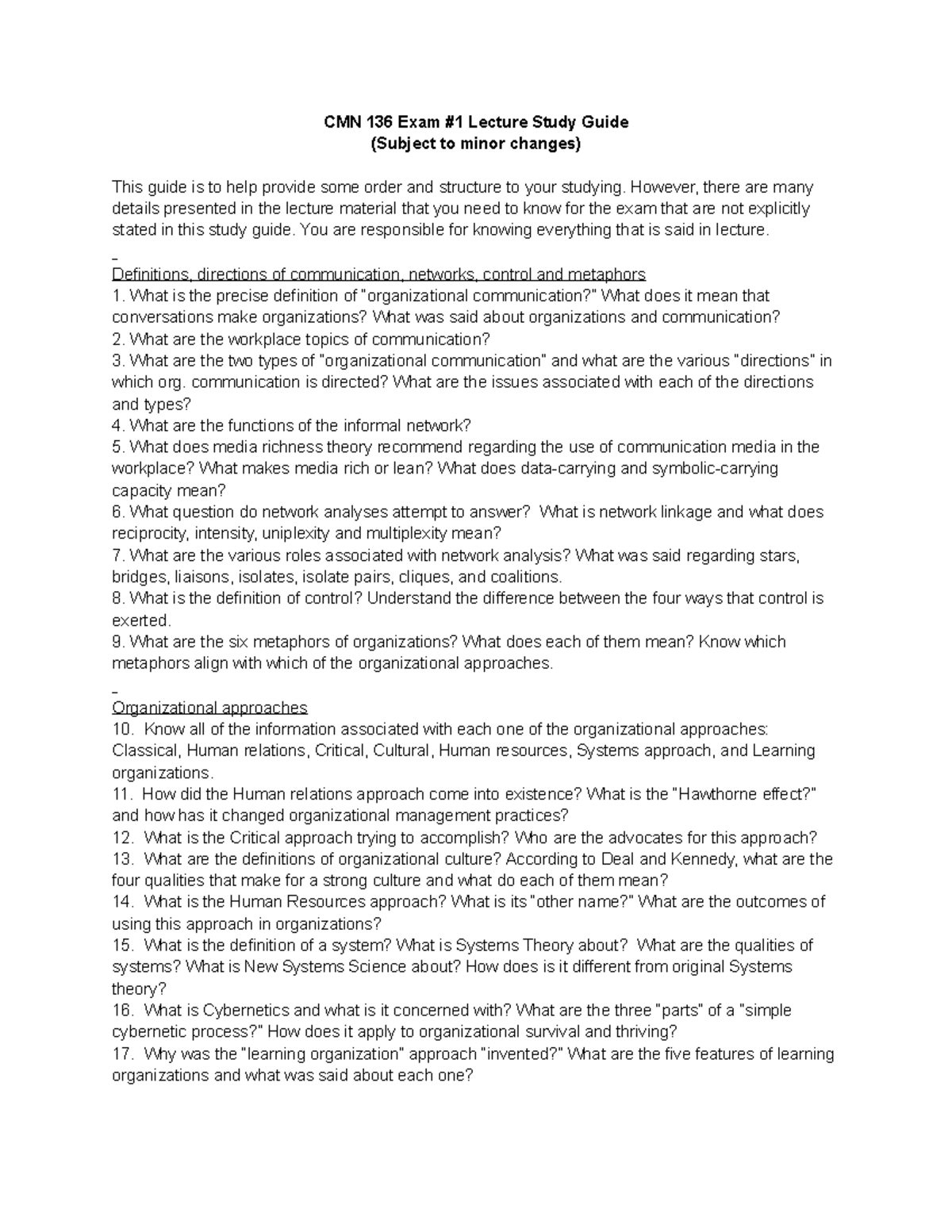 CMN 136 Exam #1 Lecture Study Guide for Summer Session - Studocu