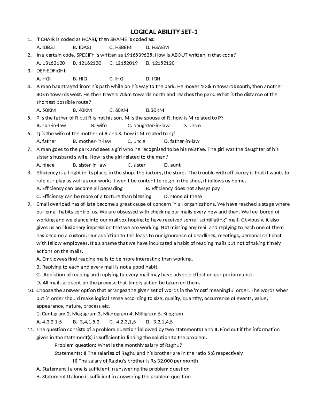 AMCAT Logical Reasoning Practice Questions and Answers - Studocu