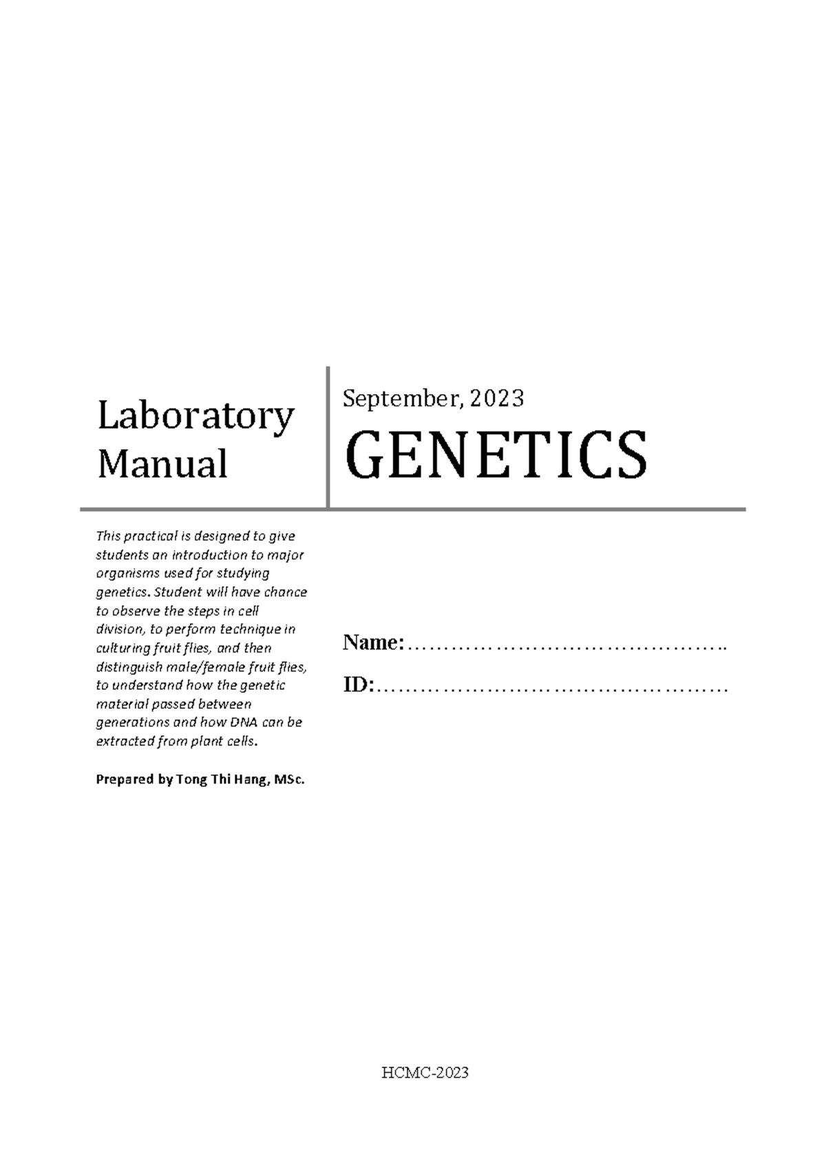 Genetics Lab Manual HCMC 2324: Practical Guide & Safety Protocols - Studocu