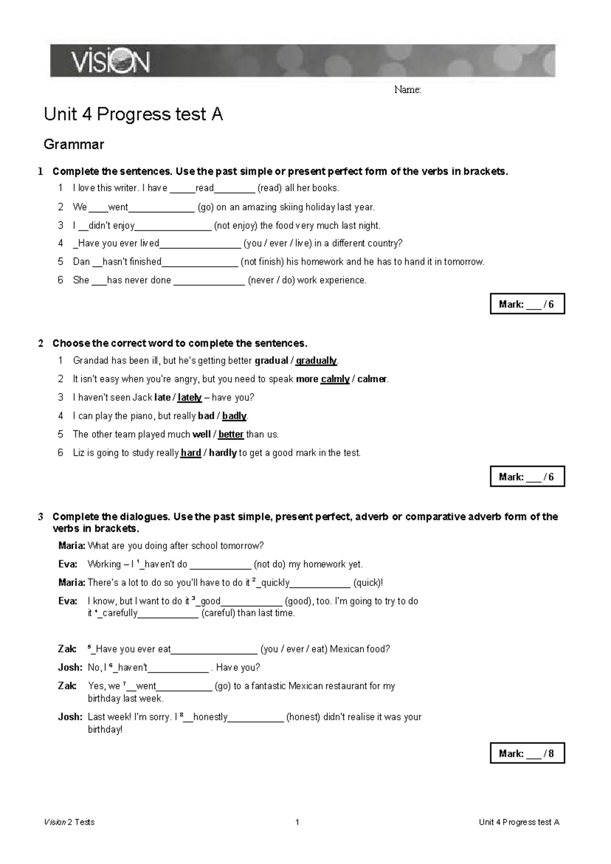 Unit 4 Progress Test A: Grammar, Vocabulary, Reading & Listening - Studocu