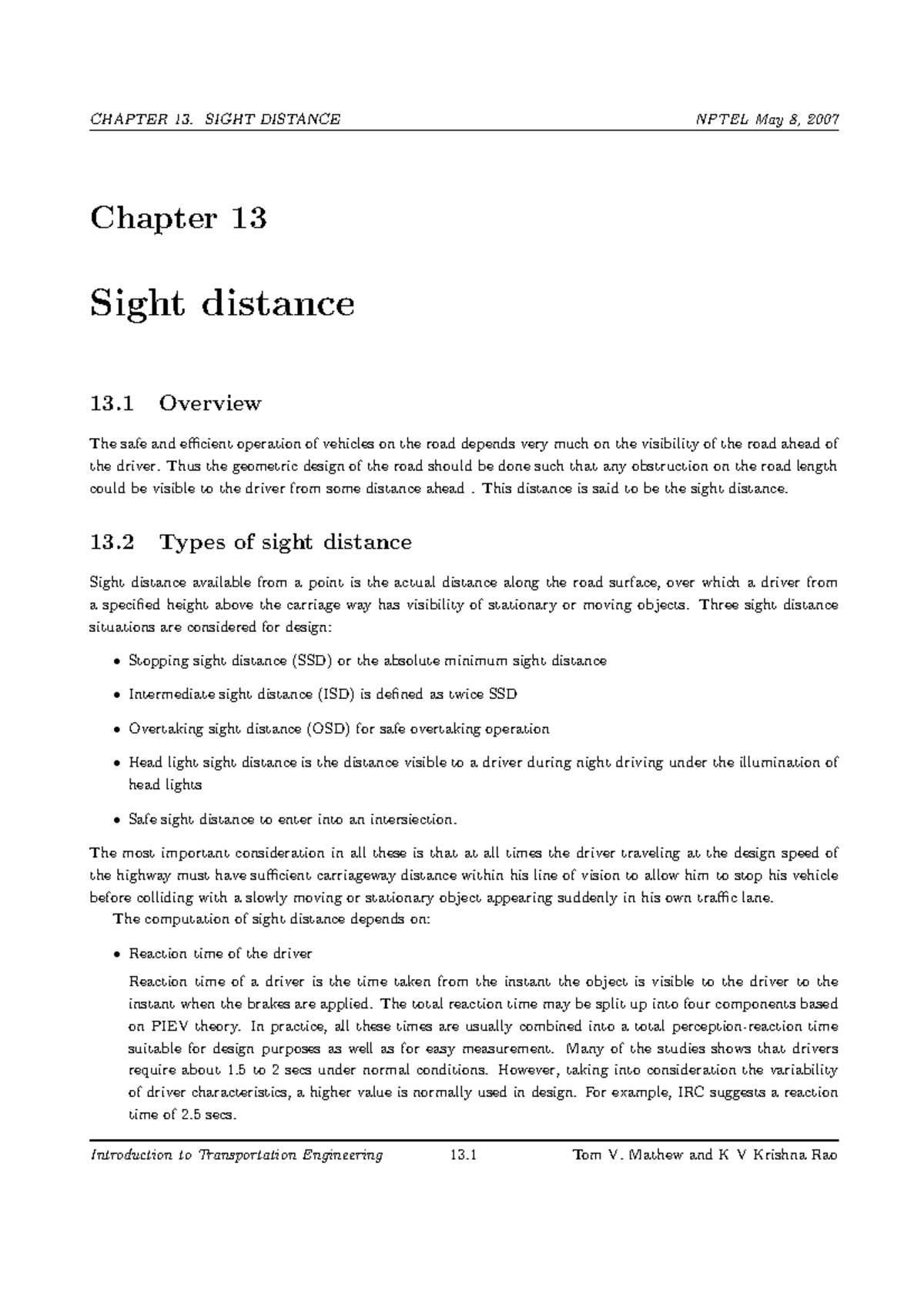 Transportation Engineering Lecture 13: Understanding Sight Distance ...