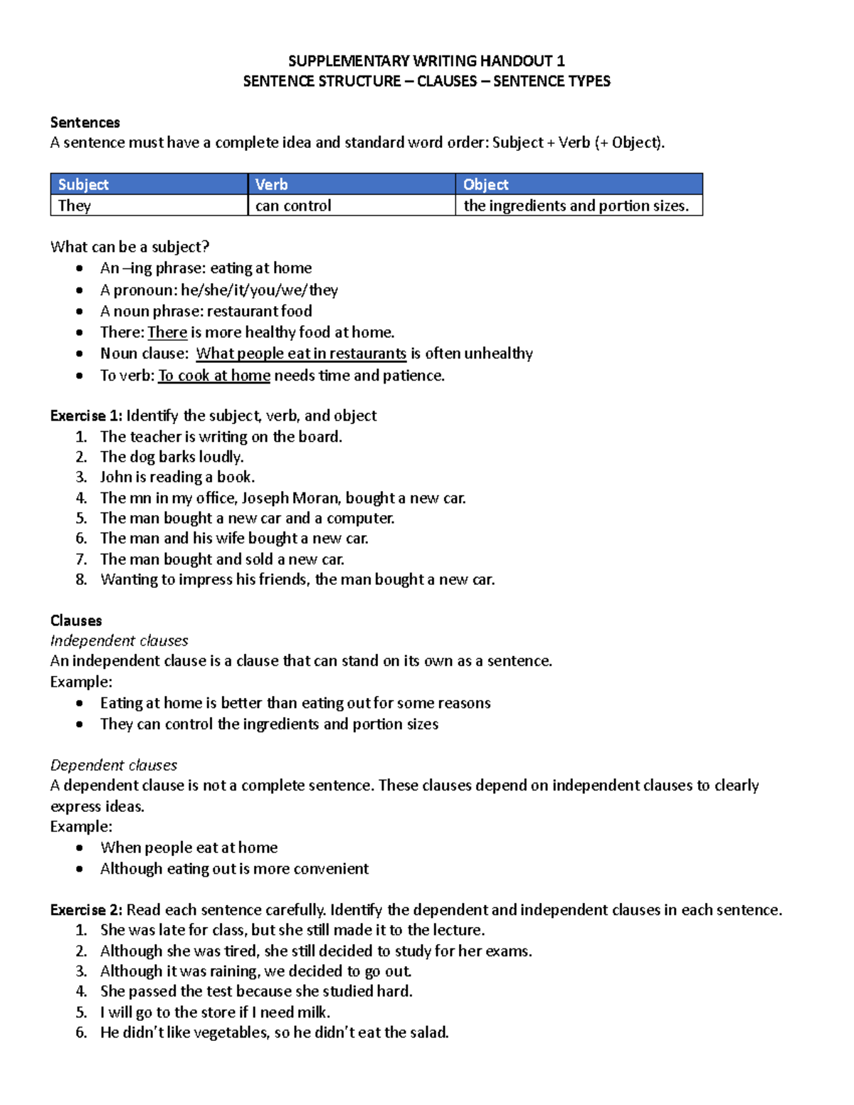 Supplementary writing handout 1 - SUPPLEMENTARY WRITING HANDOUT 1 ...
