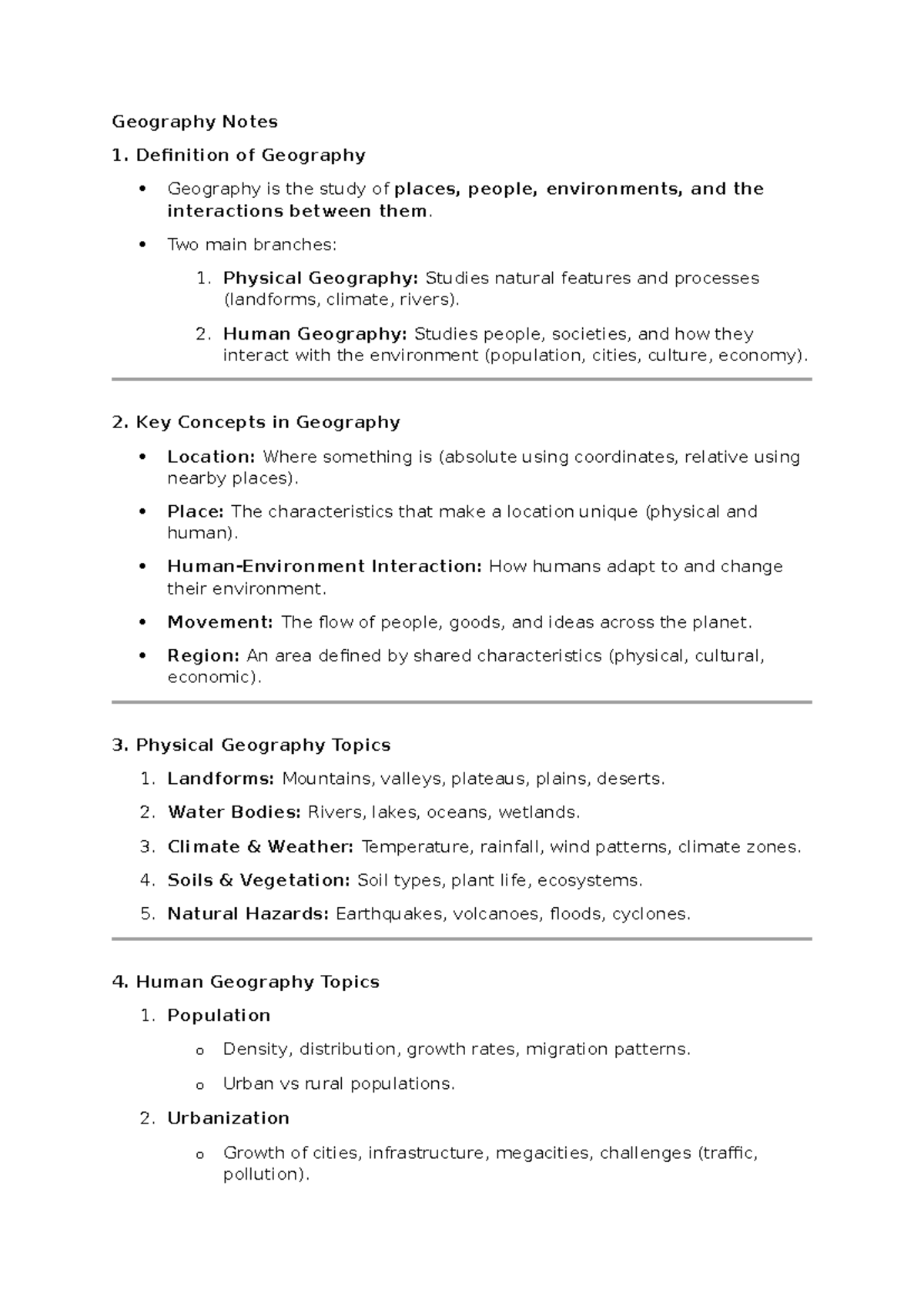 Geography Notes: Key Concepts & Branches Overview - Studocu
