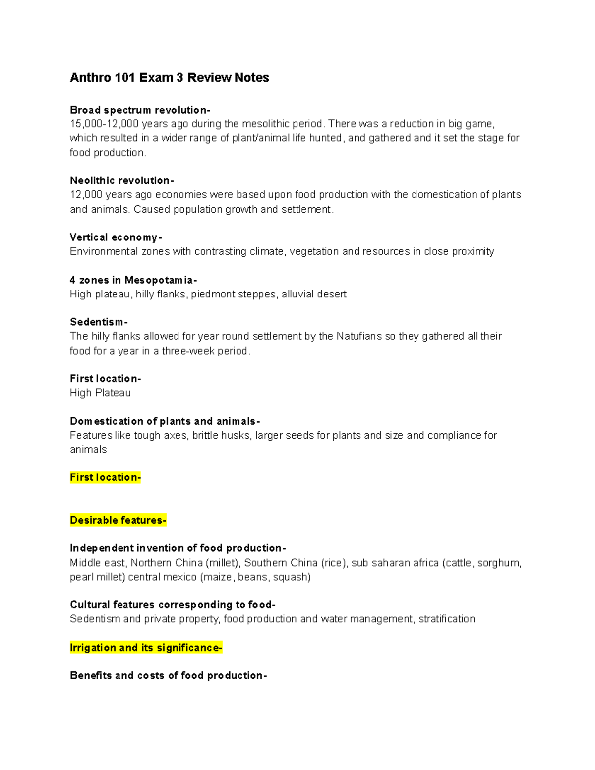 Anthro 101 Exam 3 Comprehensive Review Guide - Studocu