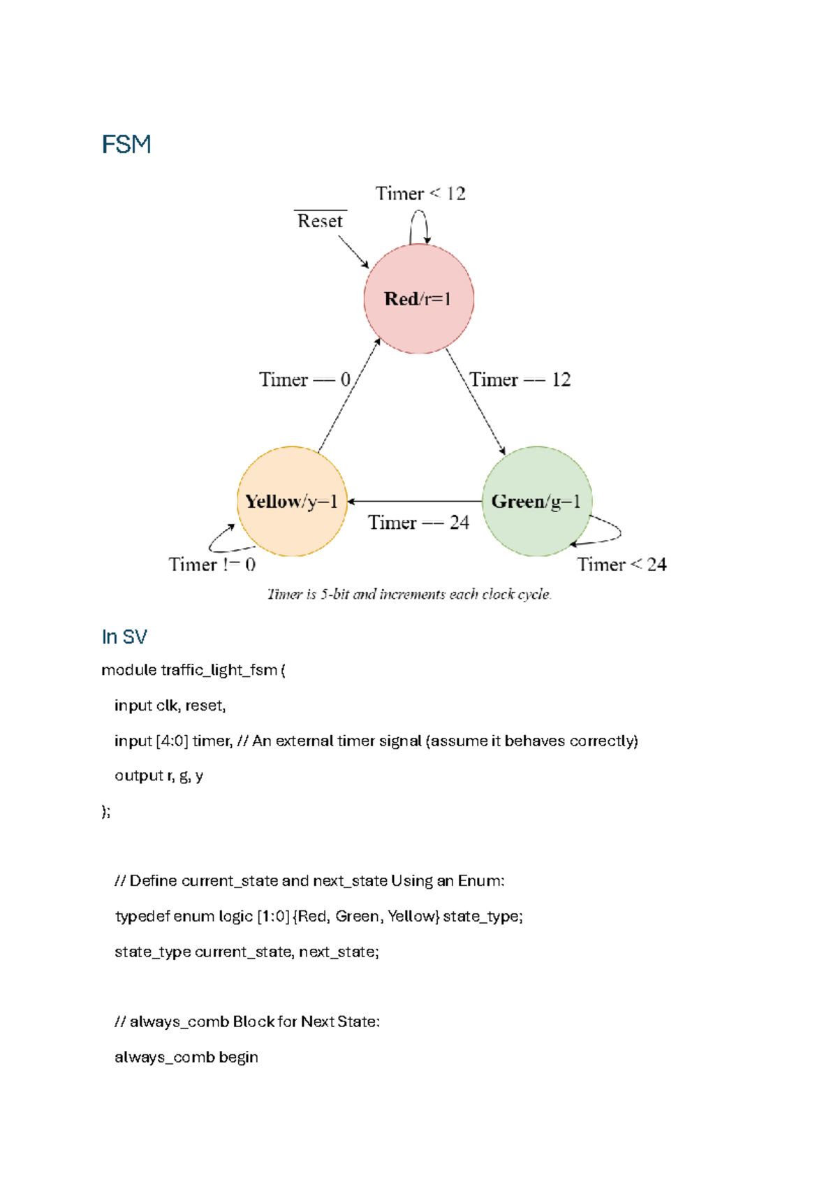 Mtrx3700 - notes - FSM In SV module traffic_light_fsm ( input clk ...
