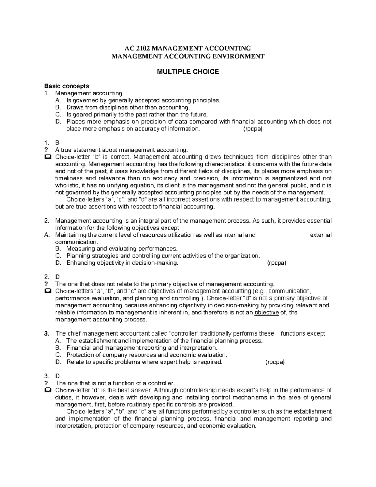 AC 2102 MANAGEMENT ACCOUNTING CHAPTER 13 REVIEW QUESTIONS - Studocu