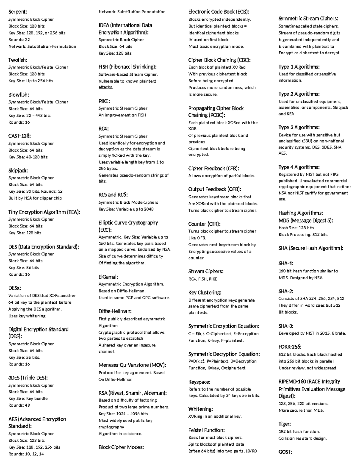 intro to cryptography - Serpent: Symmetric Block Cipher Block Size: 128 ...