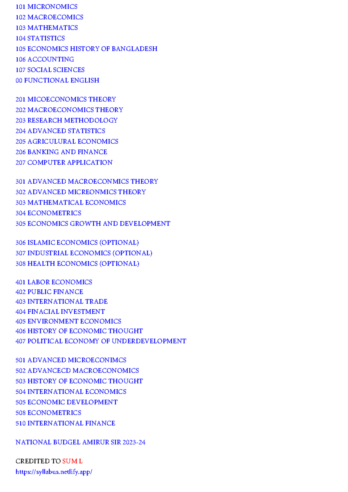 CU Economics Syllabus Overview and Course Structure - Studocu