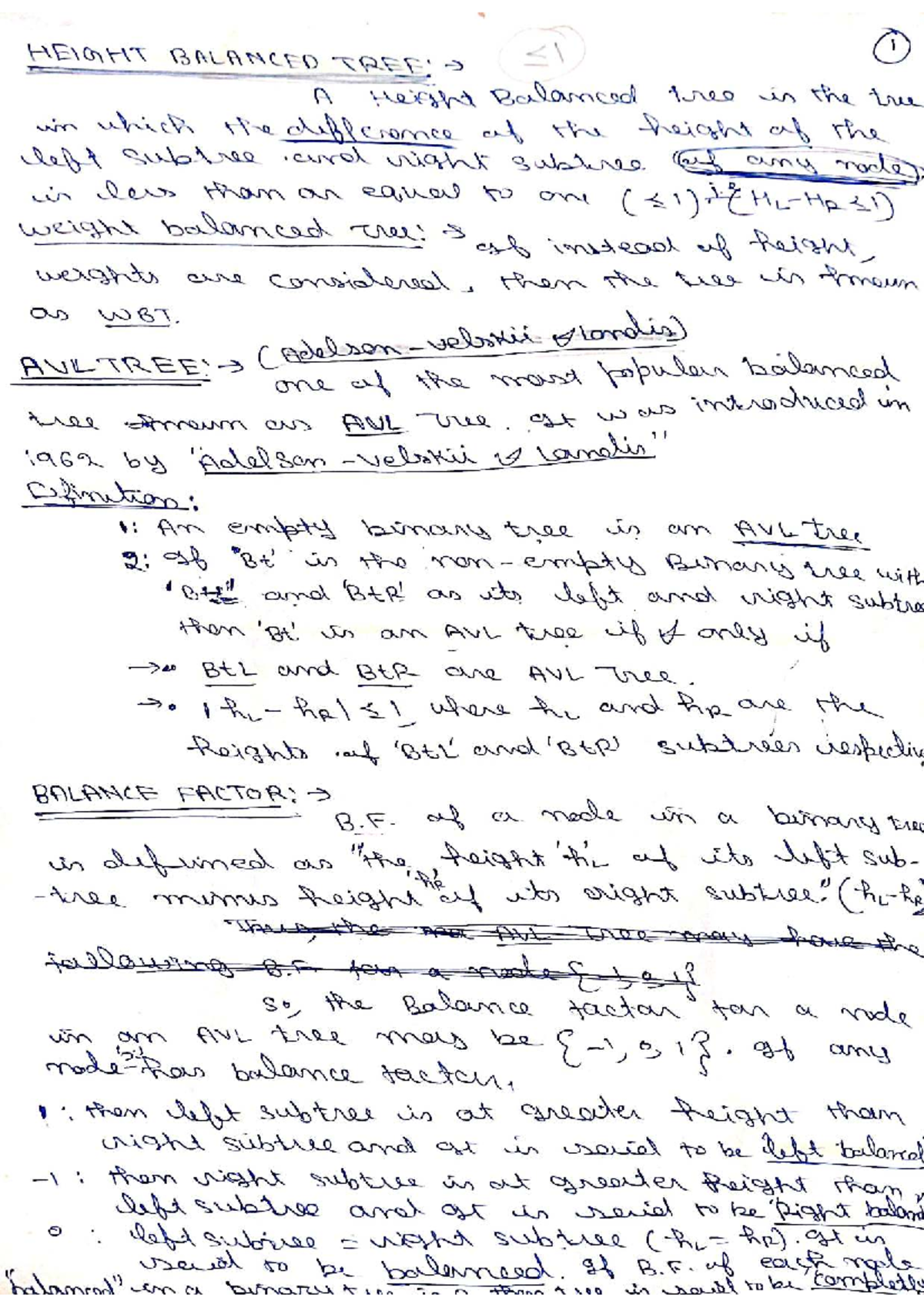 AVL Trees - Notes on Height Balanced Trees and Their Properties - Studocu