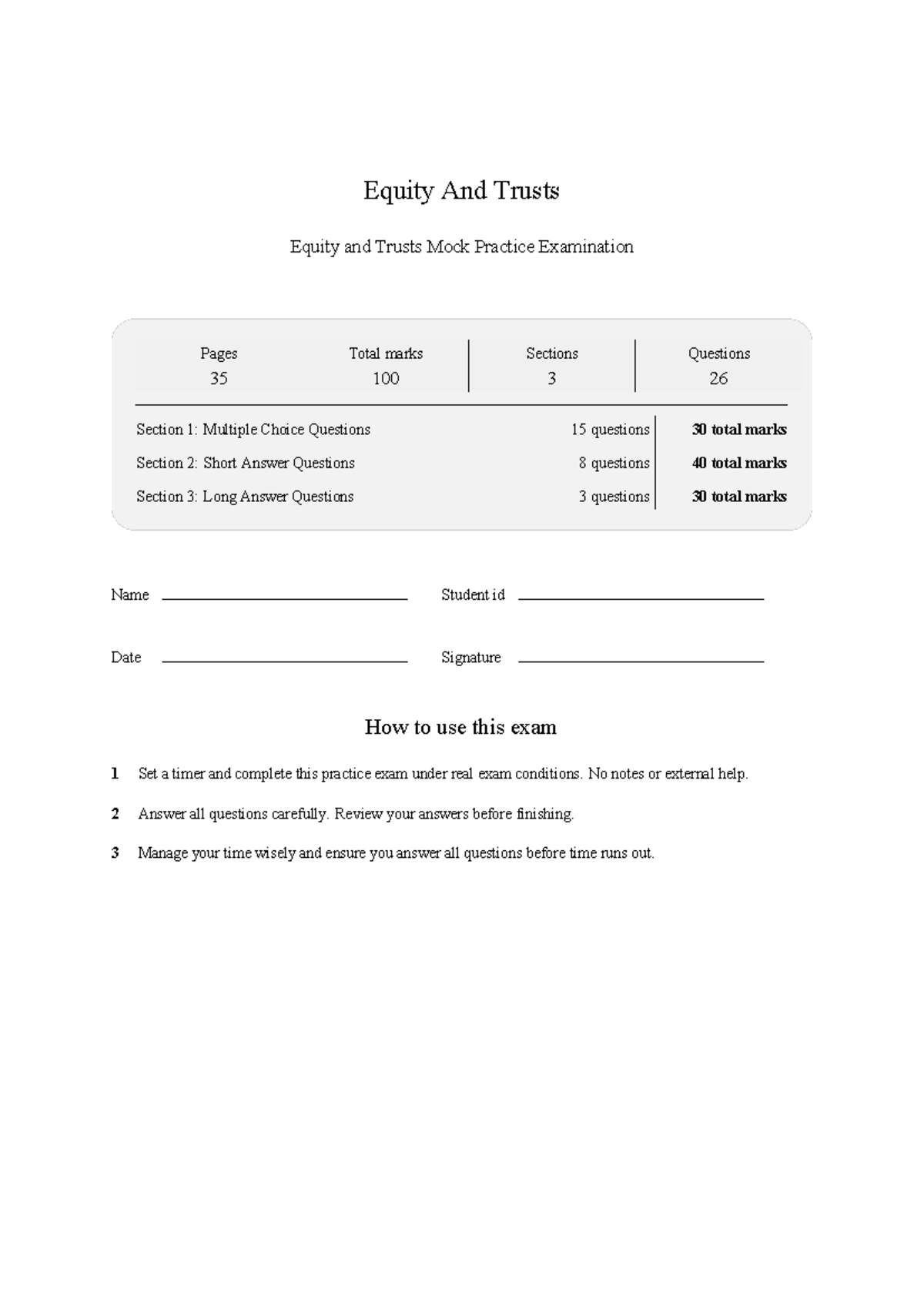 Equity And Trusts mock exam - top-rated 2026 feb - Equity And Trusts ...