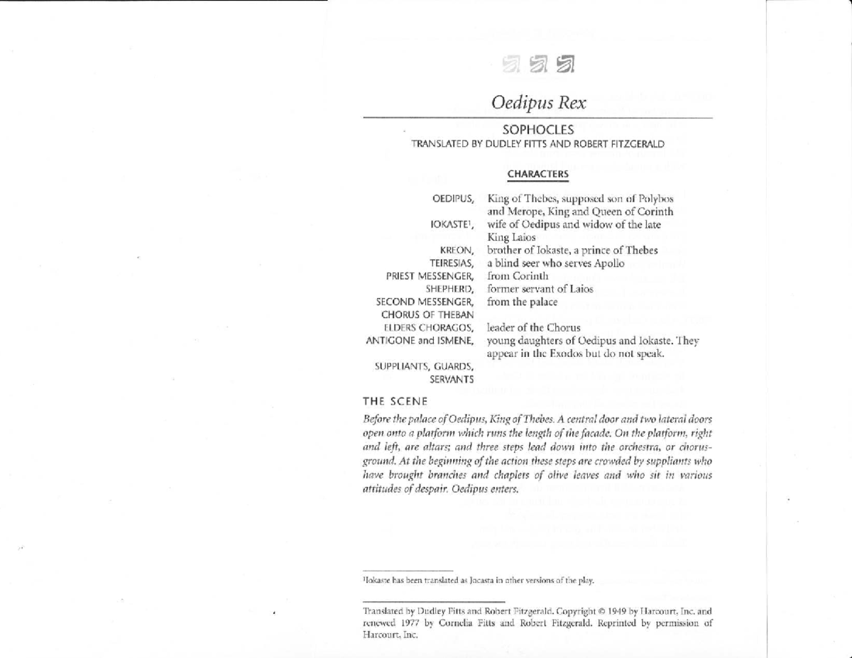 Oedipus Rex (Sophocles) - Character Analysis and Key Themes - Studocu