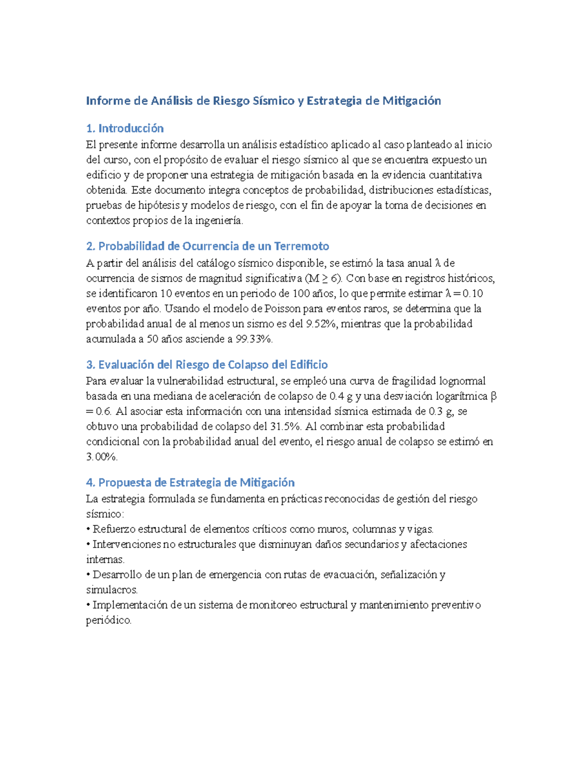 Informe de Análisis de Riesgo Sísmico y Estrategia de Mitigación - Studocu