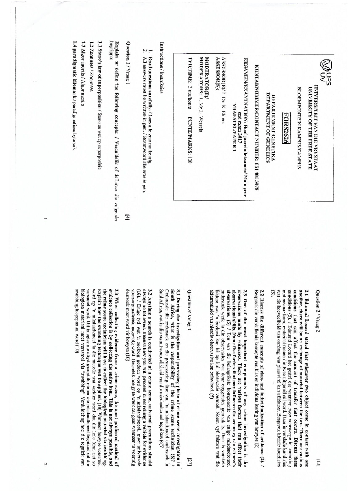 FOR2626 Final Exam: Forensic Evidence Collection & Analysis - Studocu