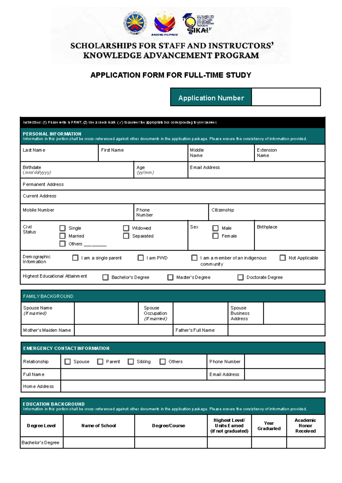 Updated Application Form for SIKAP Scholarship (FULL-TIME) - Studocu