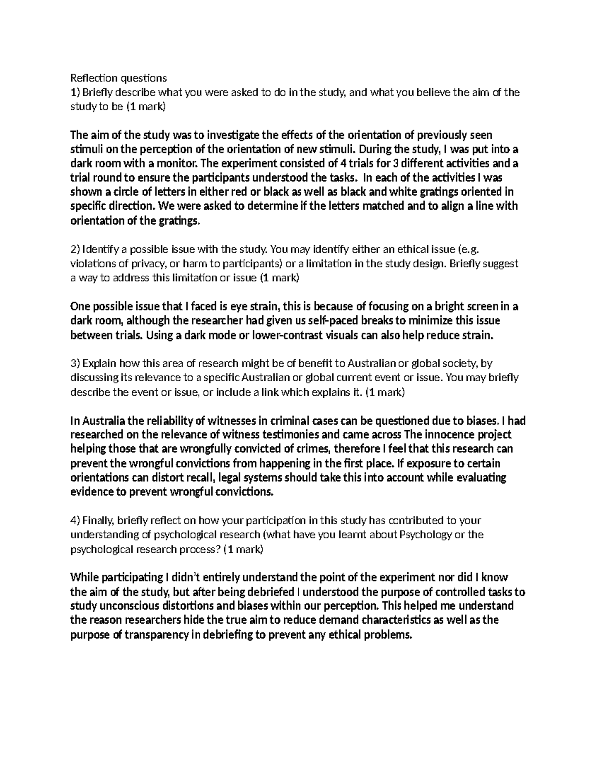 PSY101 Reflection on Study Participation and Findings - Studocu