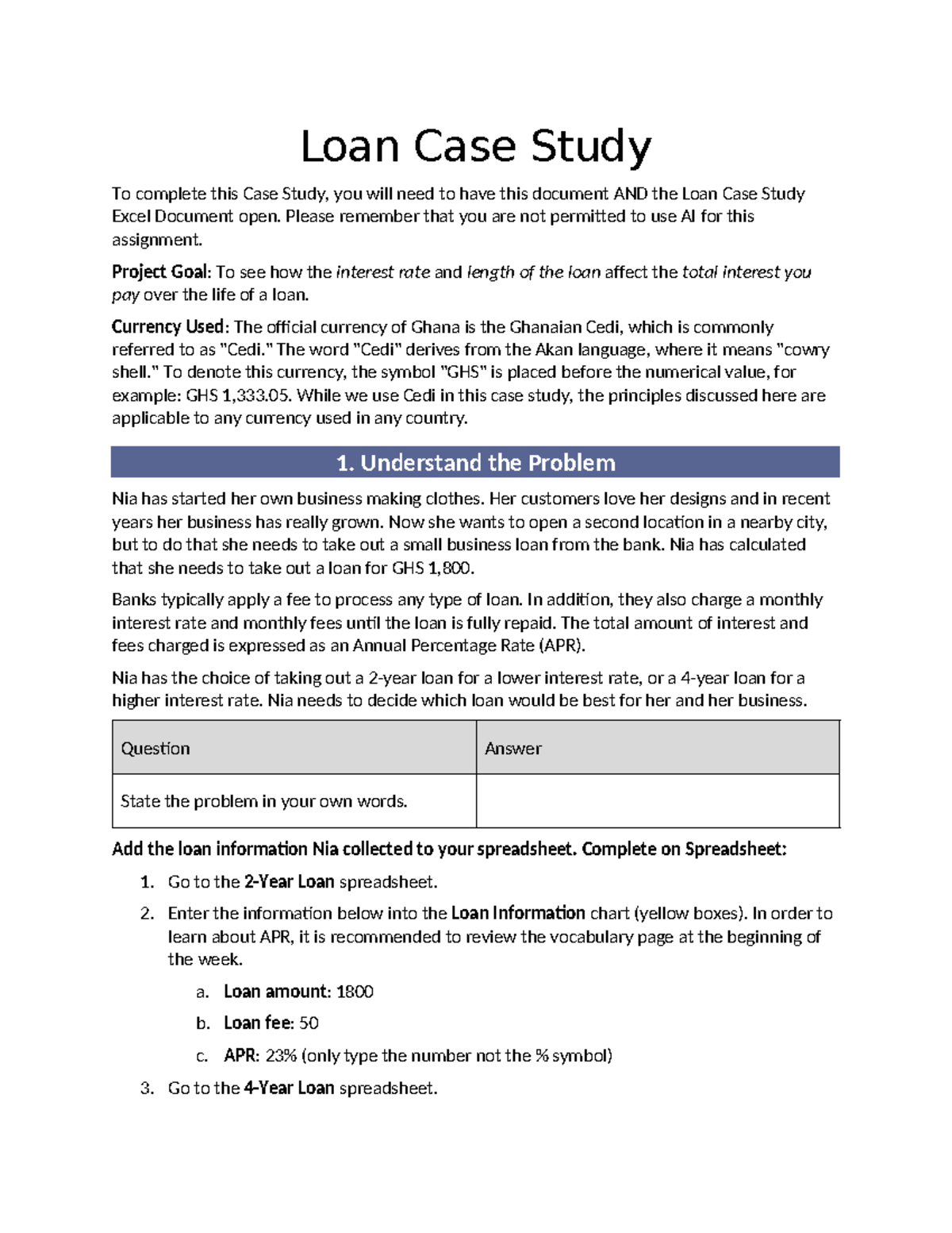 Math108x Loan Case Study: Analyzing Business Financing Options - Studocu