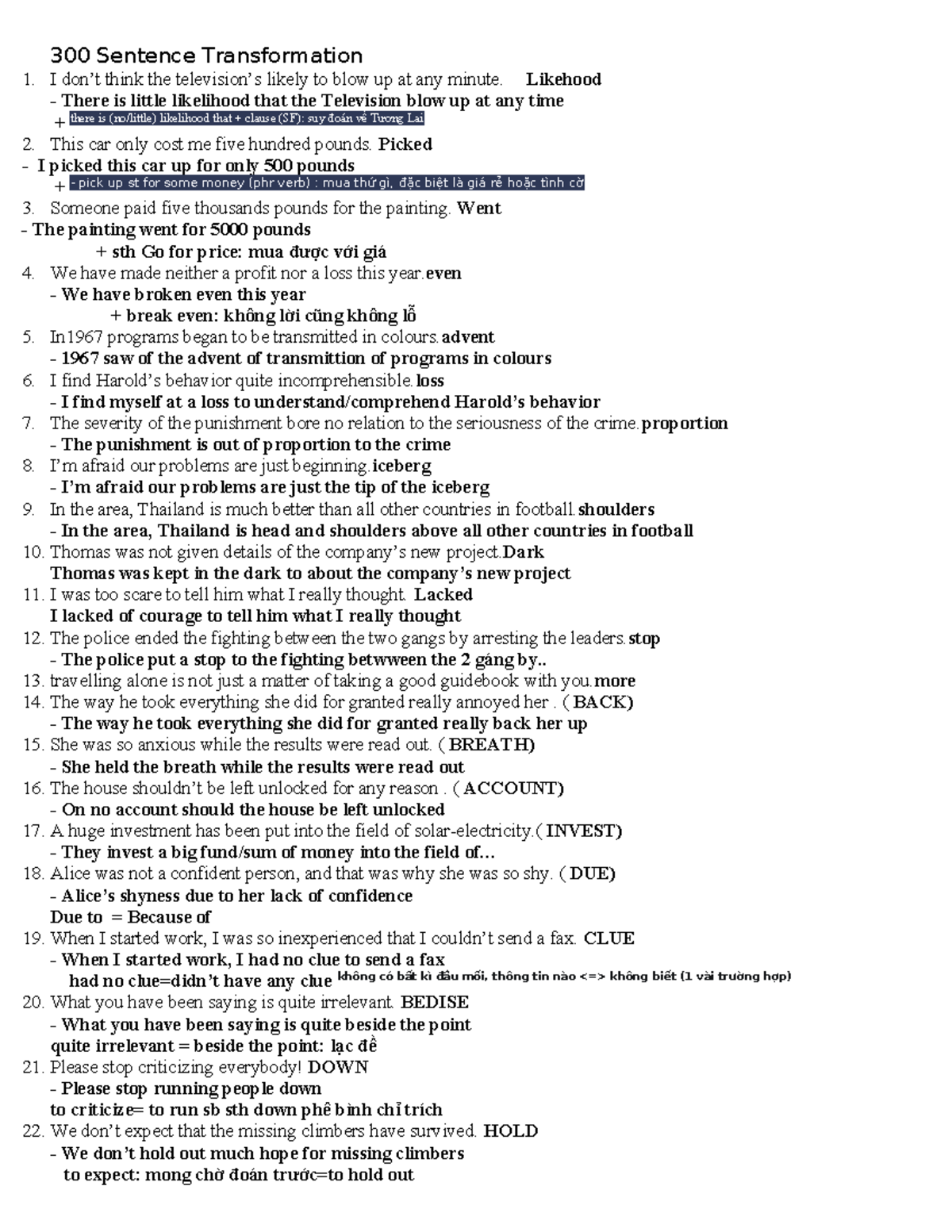 300 Sentence Transformation Exercises for English Grammar (ENG101 ...