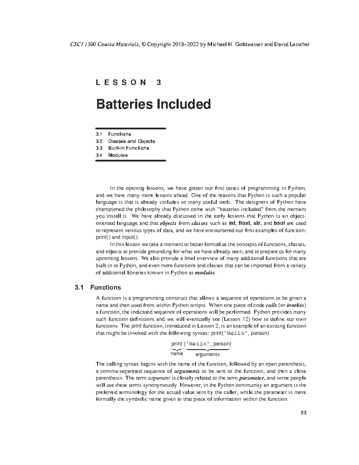 CSCI 1300 Lesson 3: Functions, Classes, and Modules in Python - Studocu