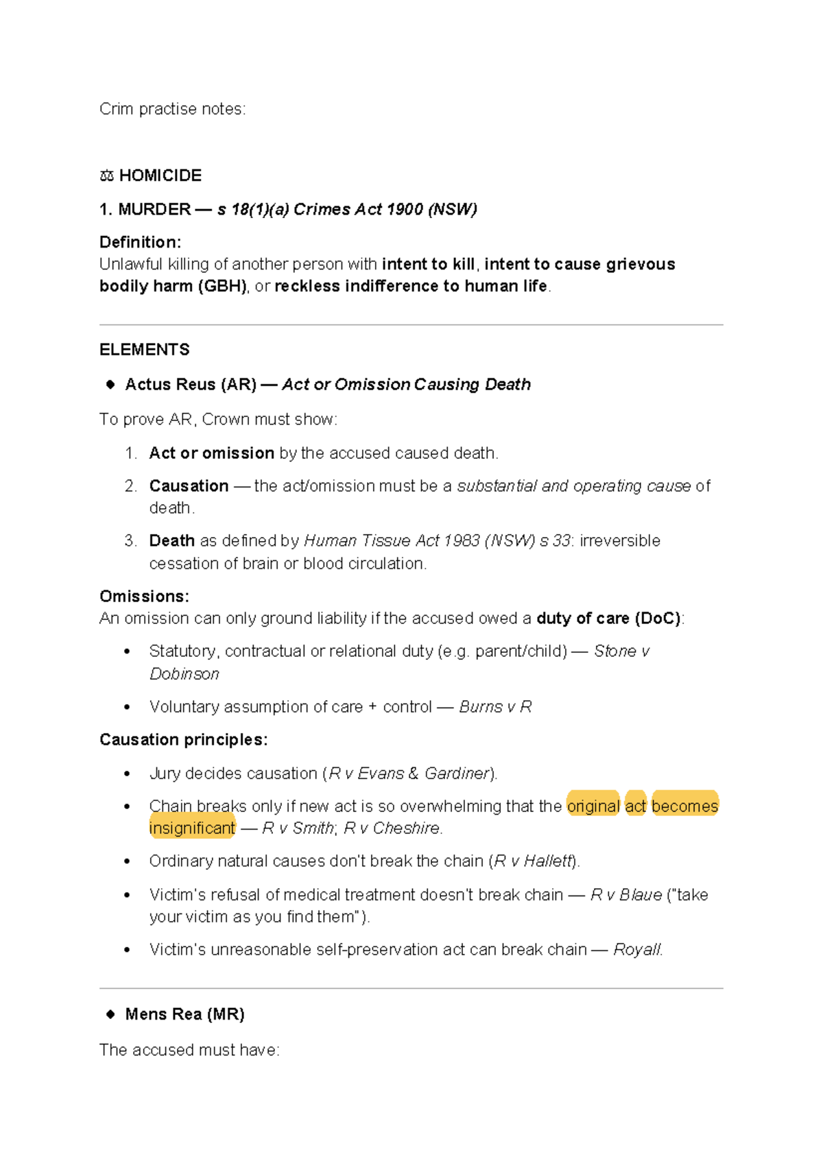 Crim 101: Criminal Law Shortened Exam Notes & Scaffolds - Studocu