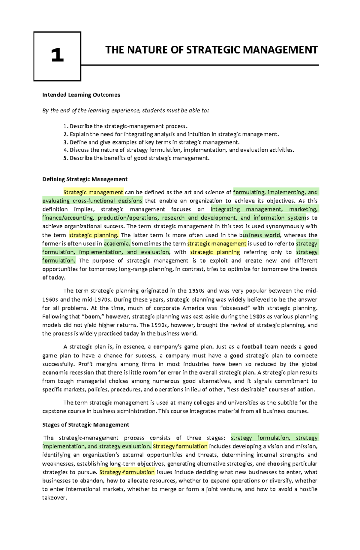 Chapter 1 - The Nature of Strategic Management (STRAT 101) - Studocu