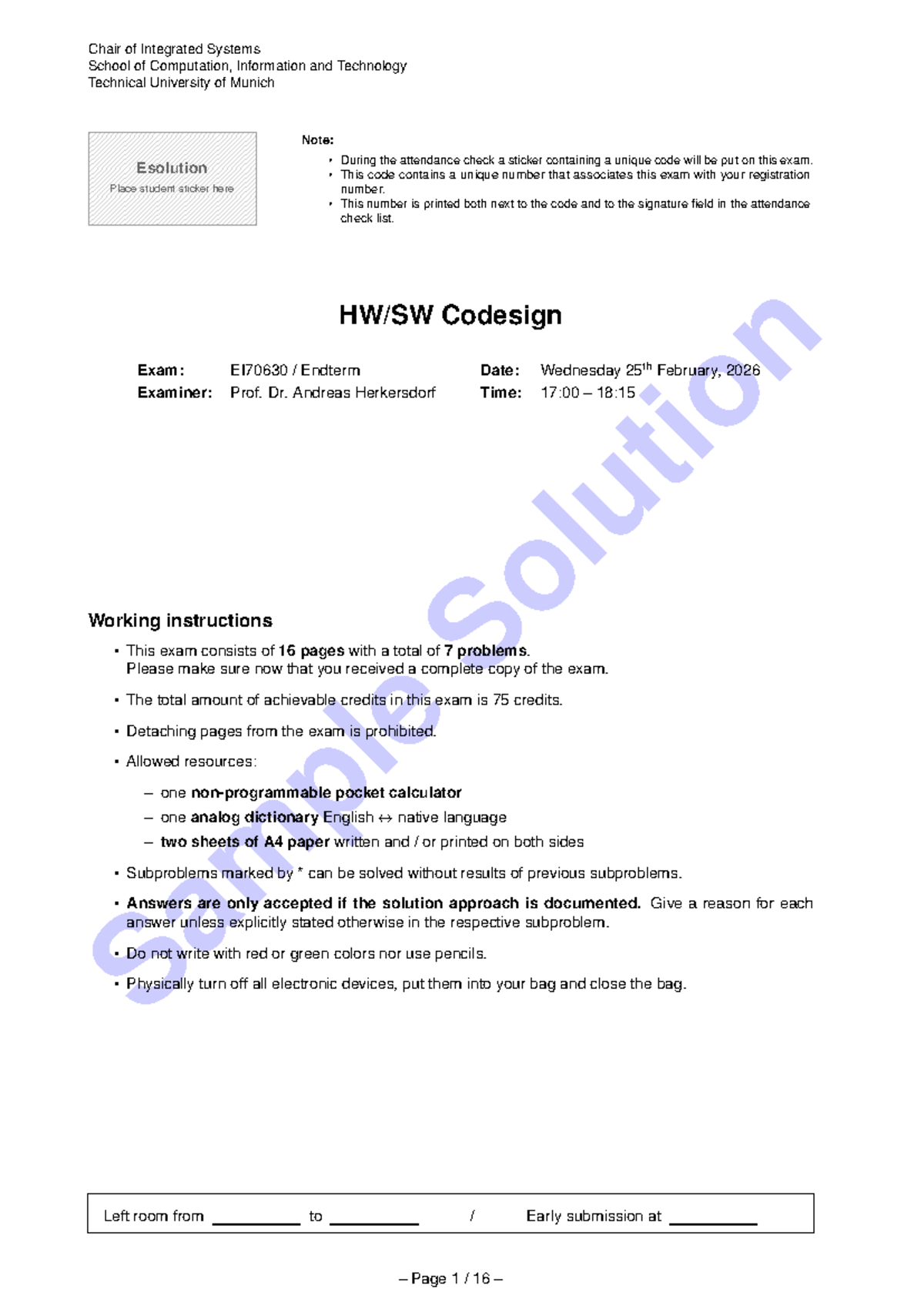 Final Exam Solutions for EI70630: Integrated Systems at TUM - Document Preview